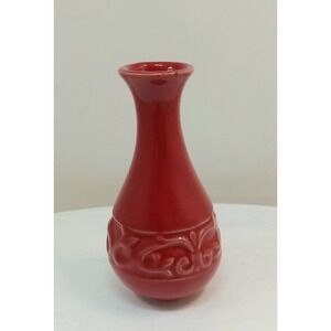 VTG Hosley Elegant Expressions Bud Vase Red Ceramic SEE Embossed